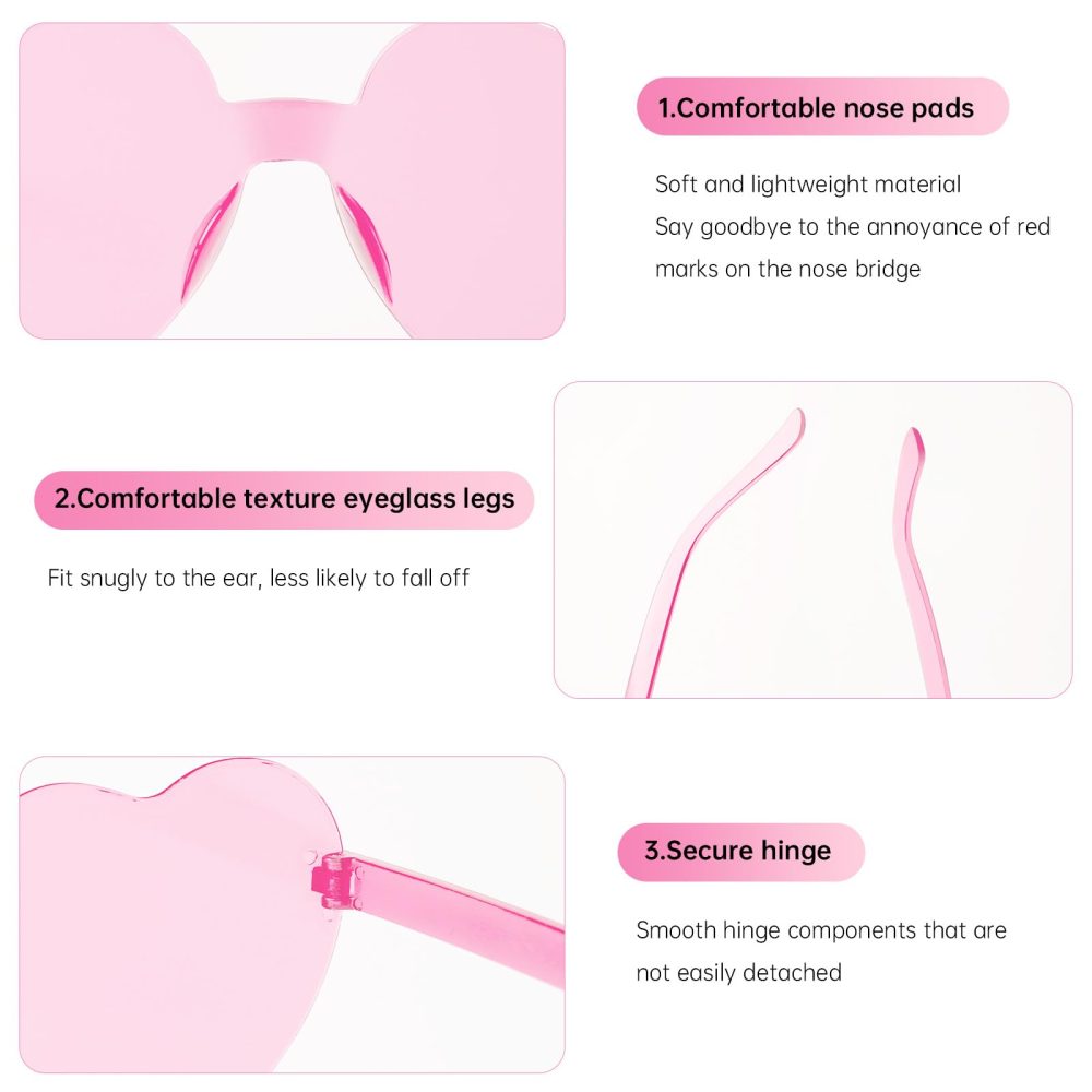 Yomaido Heart Shaped| Round Sunglasses/Glasses for Party, 8 Pack Colorful Love Heart Funky Rimless Multipack Eyeglasses for Adult Unisex, Kids - Image 6