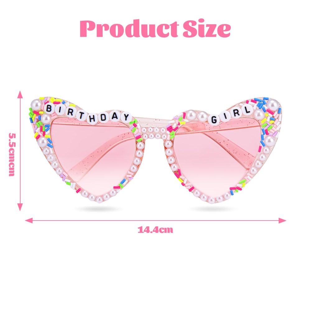 Birthday Glasses,Pink Heart Shaped Pearl Sunglasses, Portable Cute Resuable Shiny Polycarbonate Party Supplies Decoration Accessories, for Women, Girl - Image 6