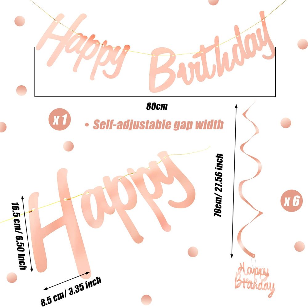 Rose Gold Happy Birthday Decorations Birthday Bunting Banner with 6 Pieces Hanging Swirl Happy Birthday Decorations Party Supplies for Women and Girls (Rose Gold) - Image 7