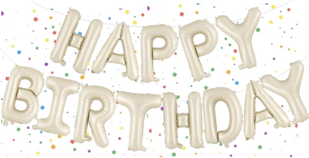 Happy Birthday Balloons Banner Cream,16 Inch Happy Birthday Letter Foil Balloons Bunting,Beige Happy Birthday Balloons for Boys Girls Men Women Birthday Party Supplies Decorations