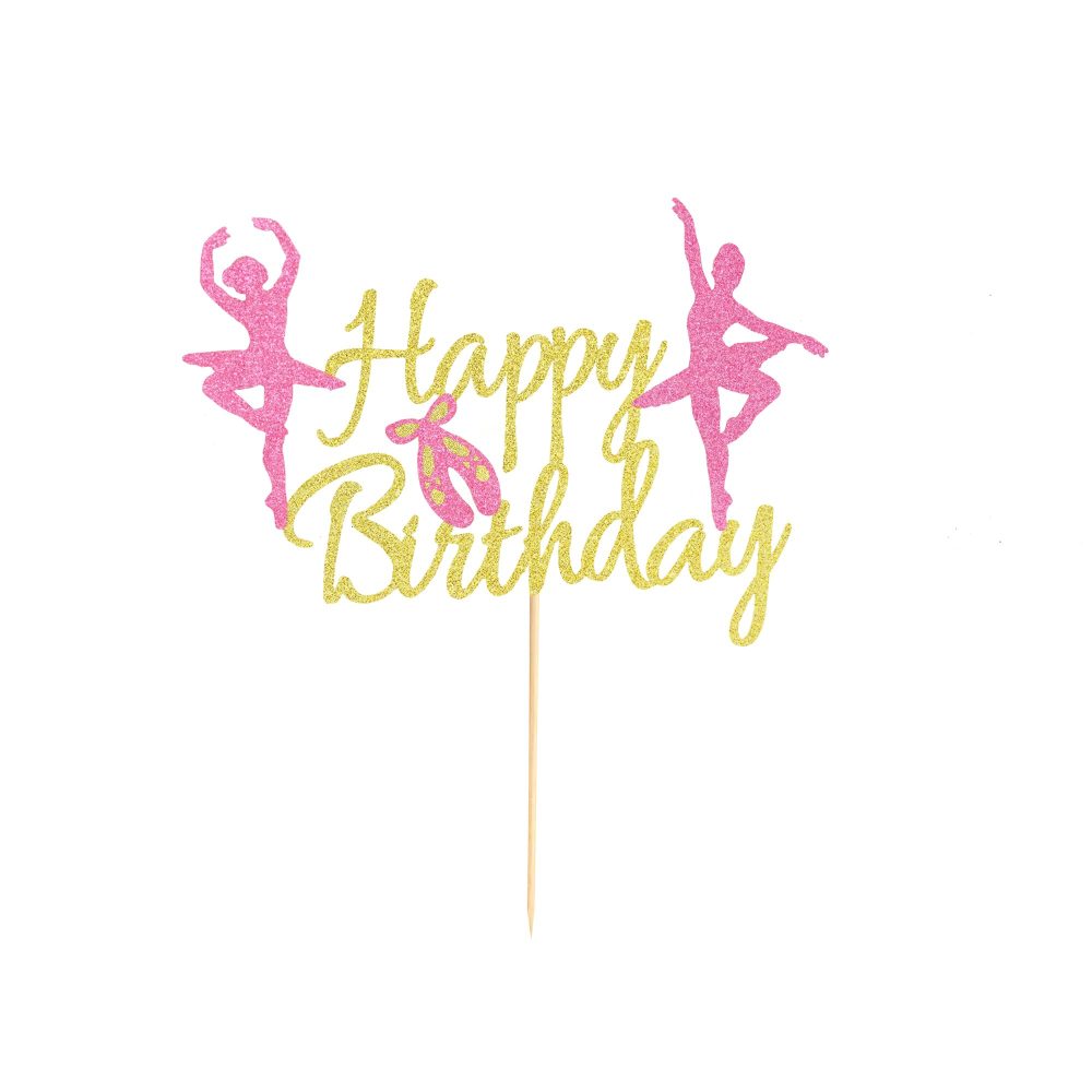 Arthsdite 1Pc Ballet Happy Birthday Cake Topper, Ballerina Girl Dancing Cake Supplies, Ballerina Girl's Birthday Party Decorations Ballet Dancer Cake Topper, M - Image 2