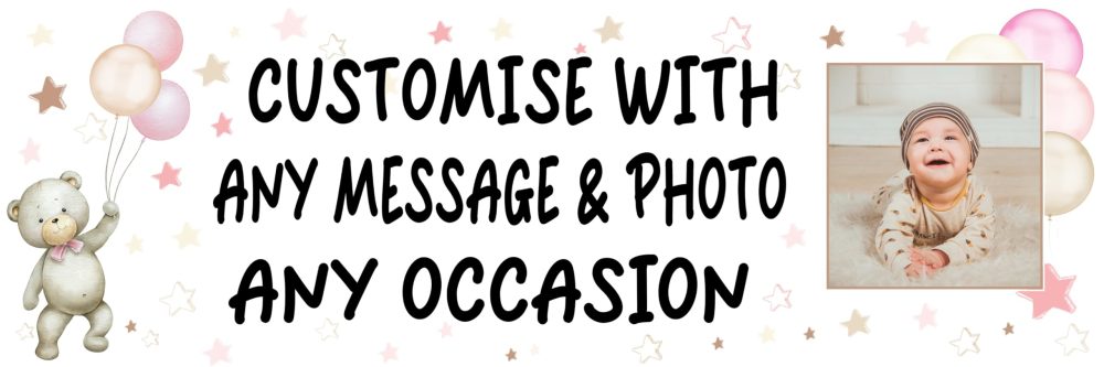 Large Personalised Banner Any Occasion Name with Photo for Men Women Boys Girls (6ftx2ft with PHOTO, Teddy Bear Pink) - Image 3