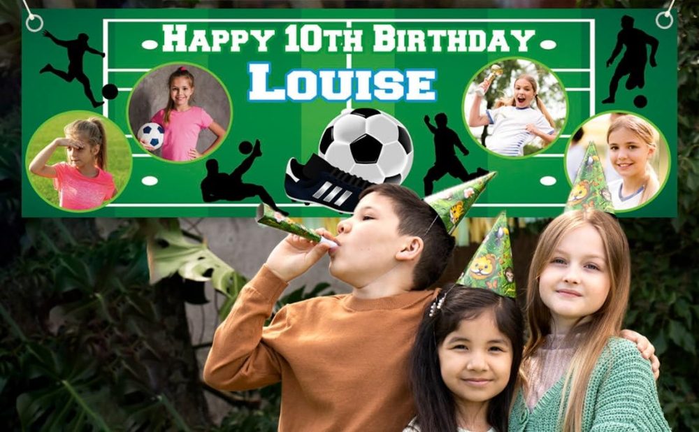 2 Personalised Happy Birthday Photo Banner Football Stadum Custom Photo Name Age Poster Kids Children Boy Party Banner Gift Decoration - Image 3