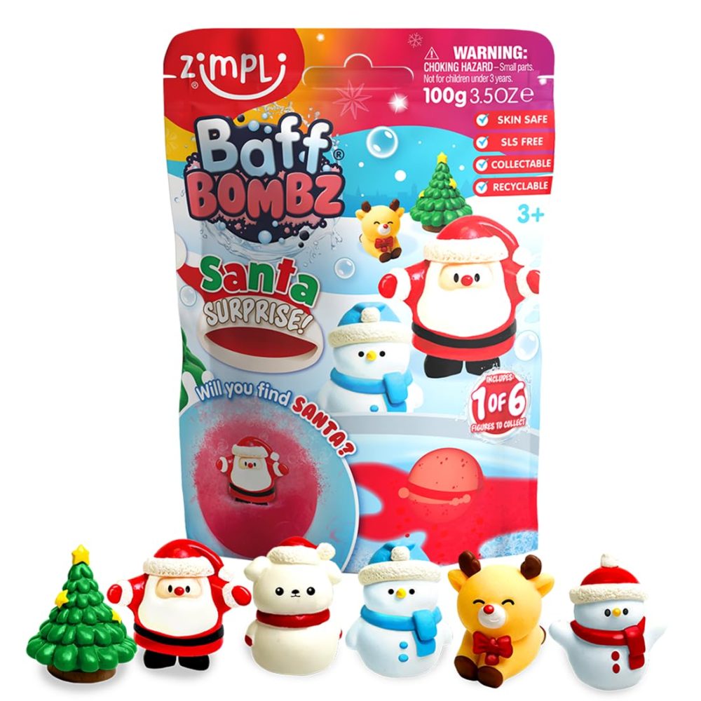 Zimpli Kids Large Santa Surprise Bath Bomb, Each Bath Bomb Contains 1 of 6 Surprise Christmas Toys to Collect, Gift for Kids, Xmas Present for Children, Pocket Money Stocking Filler Toys