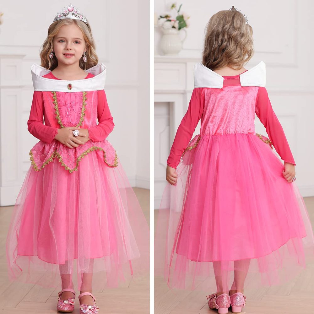 LiUiMiY Girls Princess Dress Up Costume Halloween Carnaval Christmas Cosplay Dress with Accessories Pink, 2-3 Years (Tag 100) - Image 4