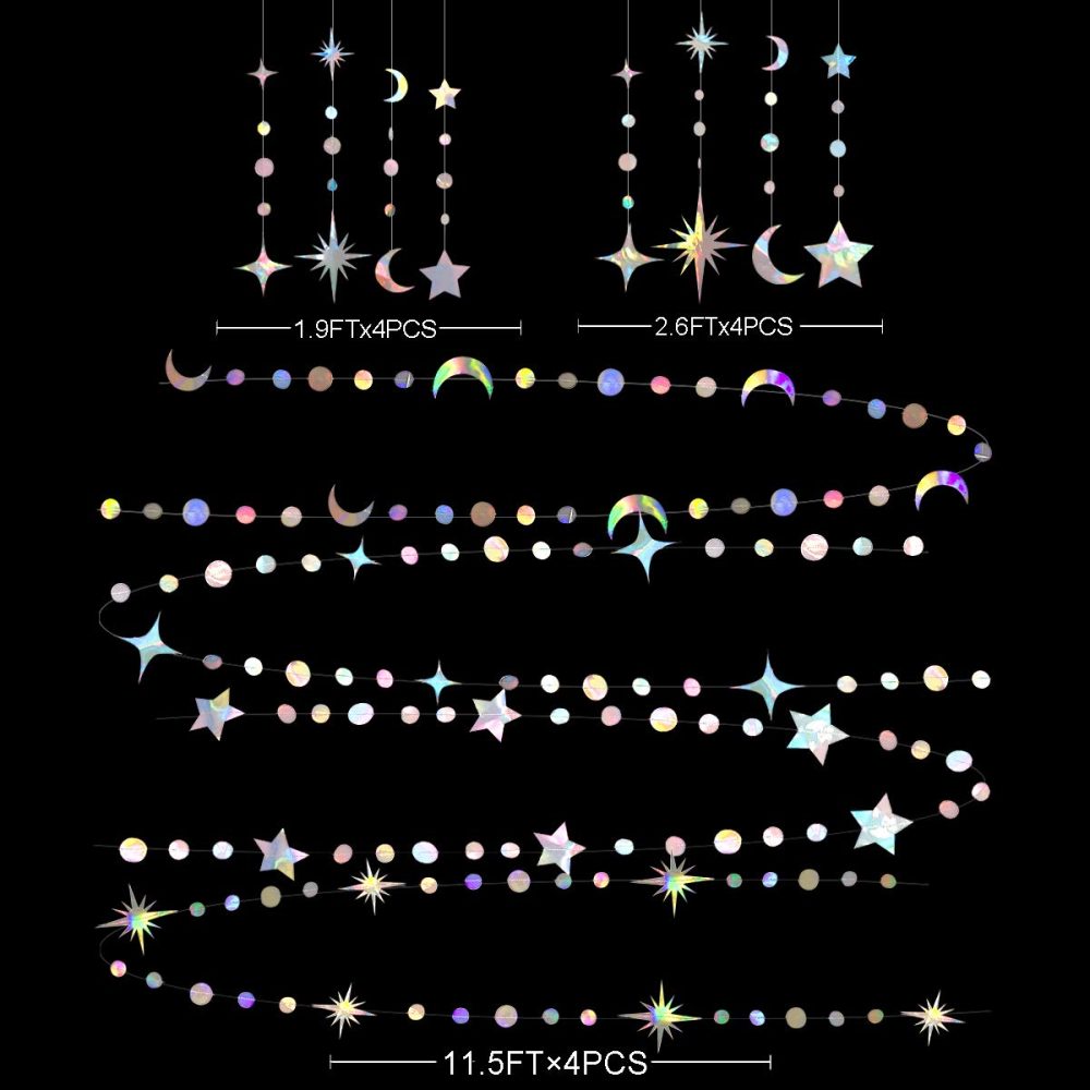 Iridescent Star Moon Circle Dot Garland Party Decoration Kit Hanging Crescent and Twinkle Little Star Streamer Bunting Banner for Kids First Birthday Ramadan EID Mubarak Baby Shower Wedding Decor - Image 9