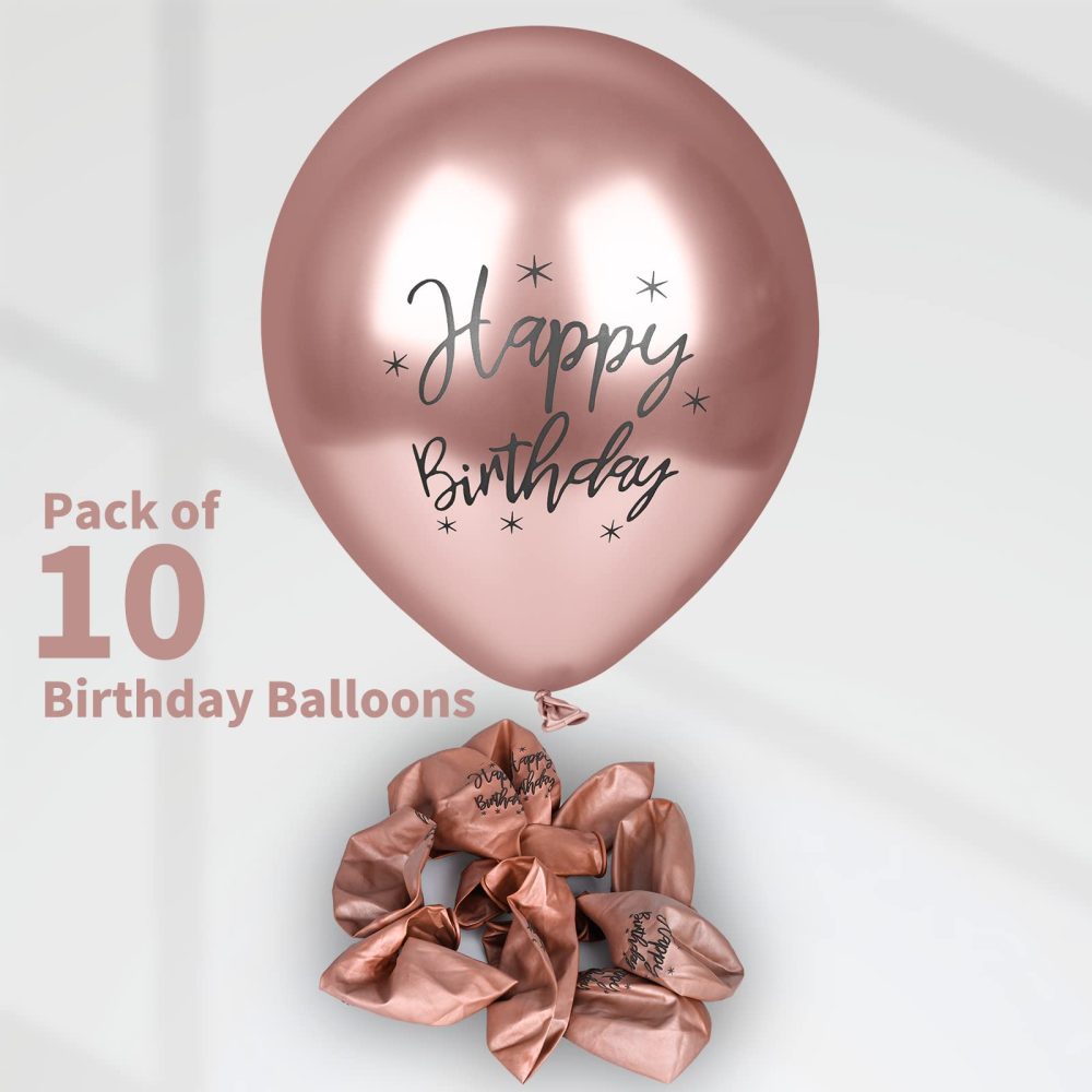10Pcs Happy Birthday Balloons, 12" Happy Birthday Printed Metallic Rose Gold Balloons, Birthday Party Balloons for Girls Boys Birthday Decorations (Rose Gold Birthday Balloons) - Image 7