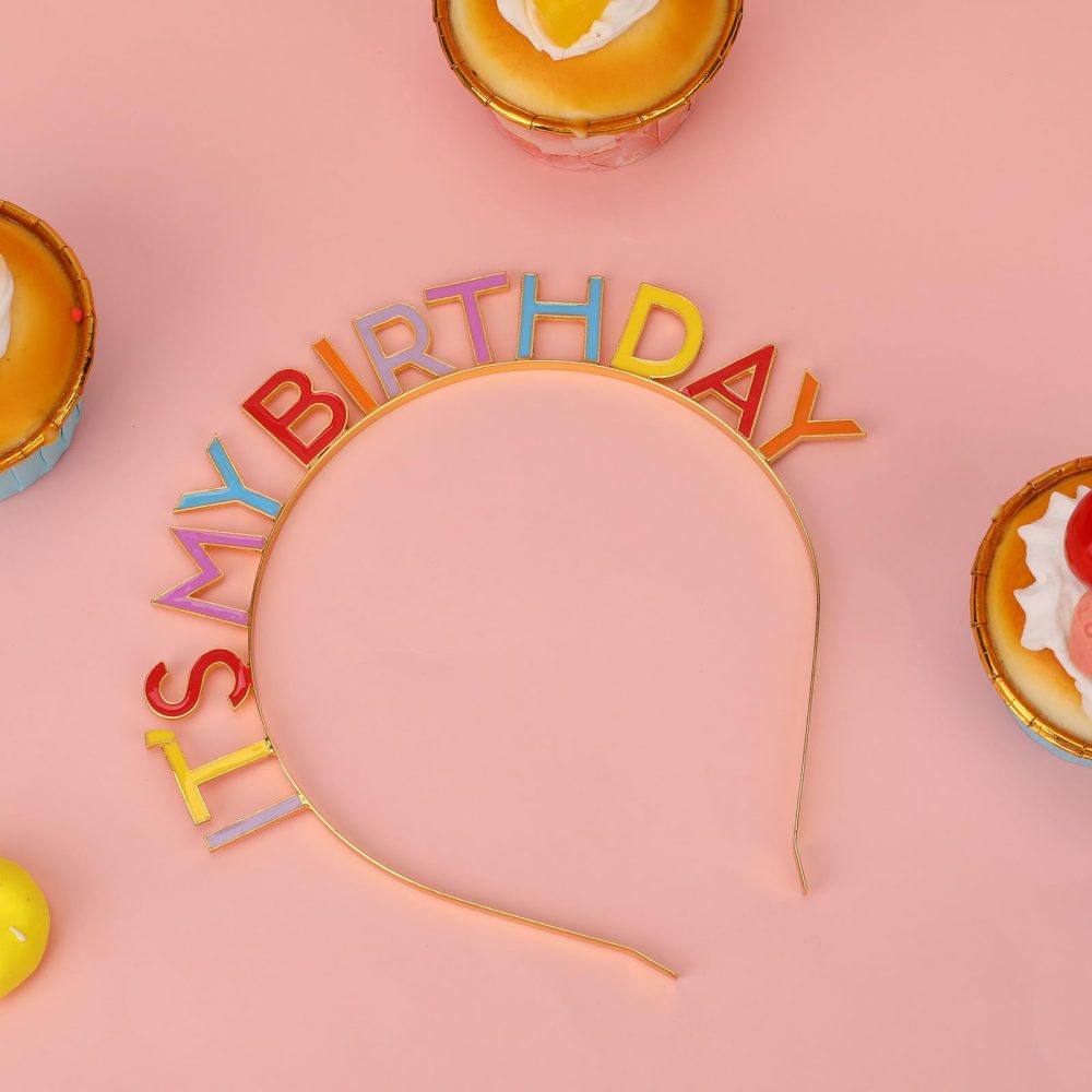 KALIONE Happy Birthday Crown Rainbow It's My Birthday Alloy Headband Birthday Headpiece Birthday Crown Gift for Women Girls Party Decorations(IT'S MY BIRTHDAY, Color B) - Image 3