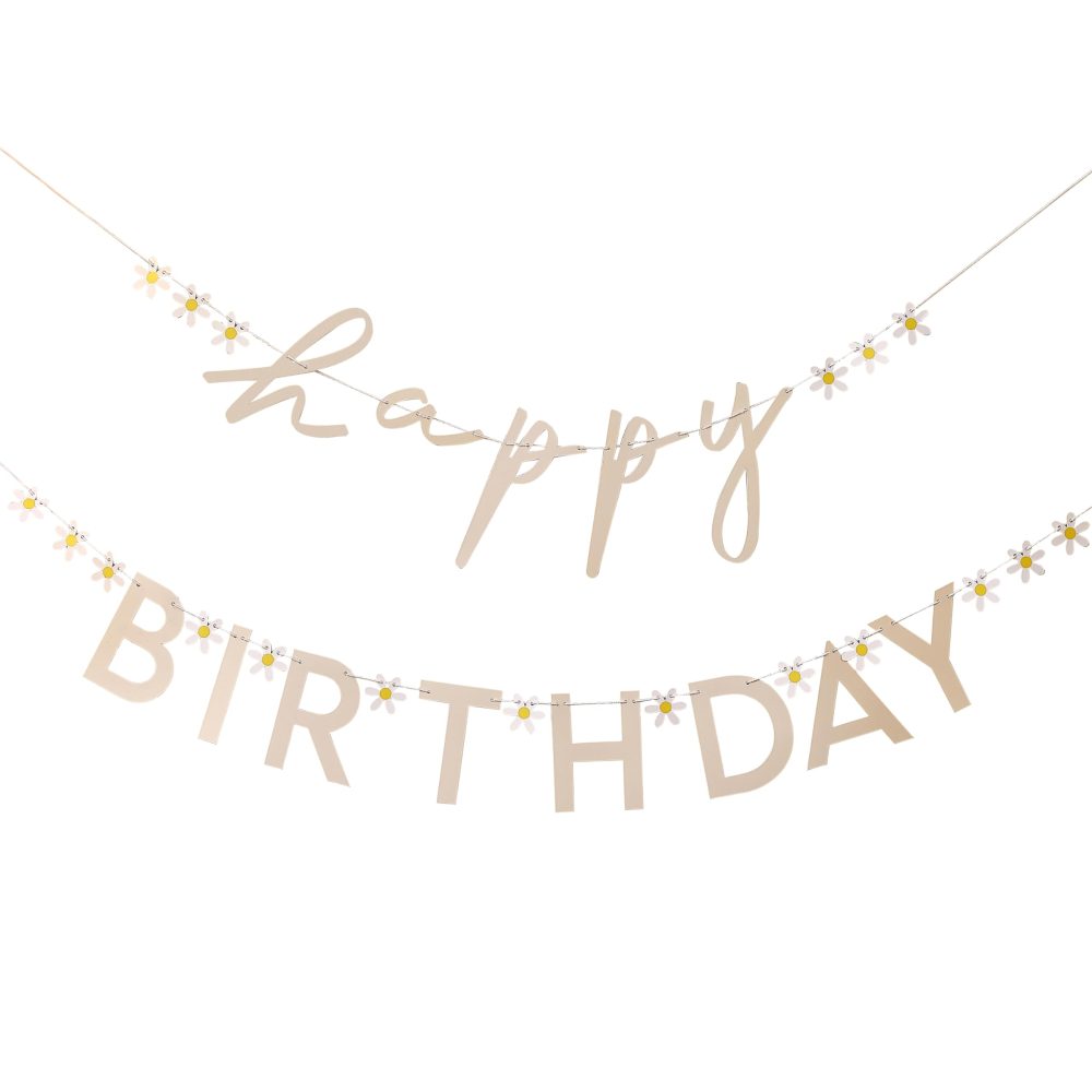Ginger Ray Daisy Flowers 'Happy Birthday' Letter Banner Bunting Garland Hanging Decoration 1.5m, Pastel - Image 4