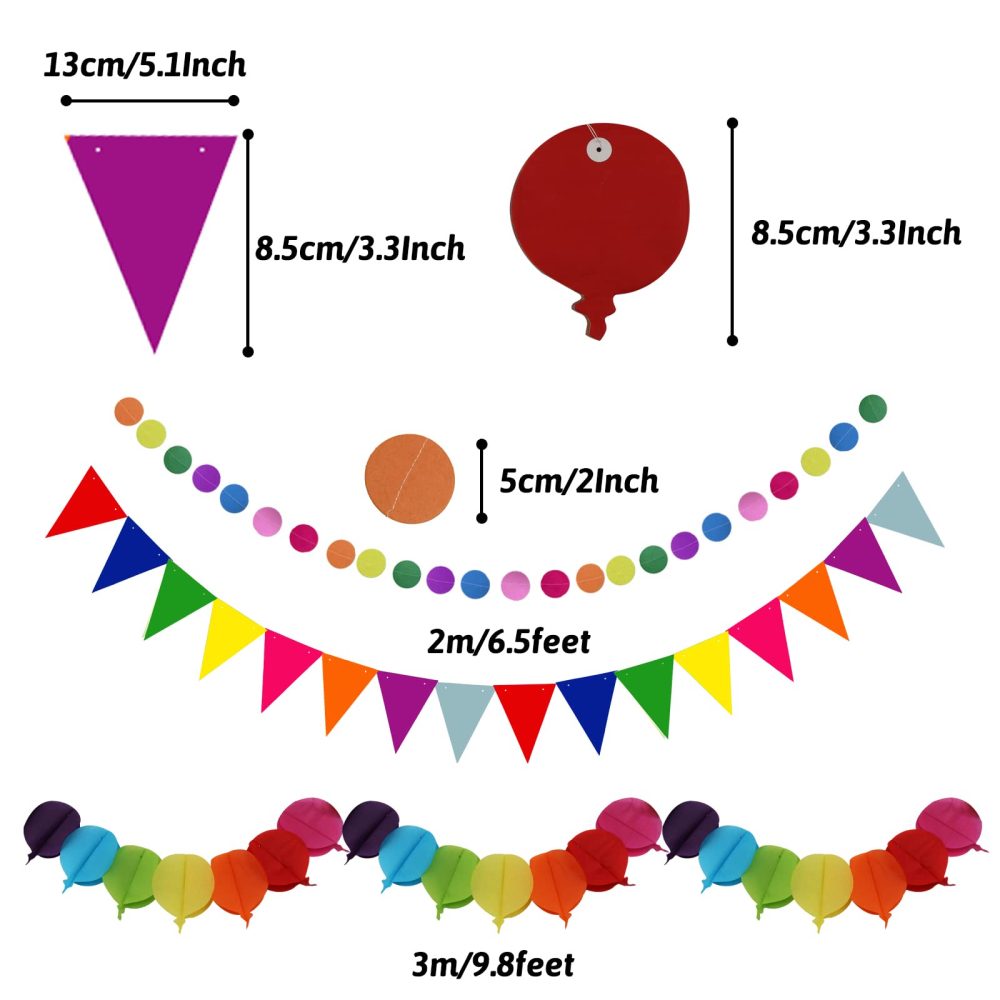 Recosis Party Decorations, Colourful Rainbow Foil Fringe Curtain Fiesta Hanging Paper Fans Pompoms Honeycomb Paper Hot air Balloon Garlands for Mexican Cinco De Mayo Taco Birthday Party Supplies - Image 4