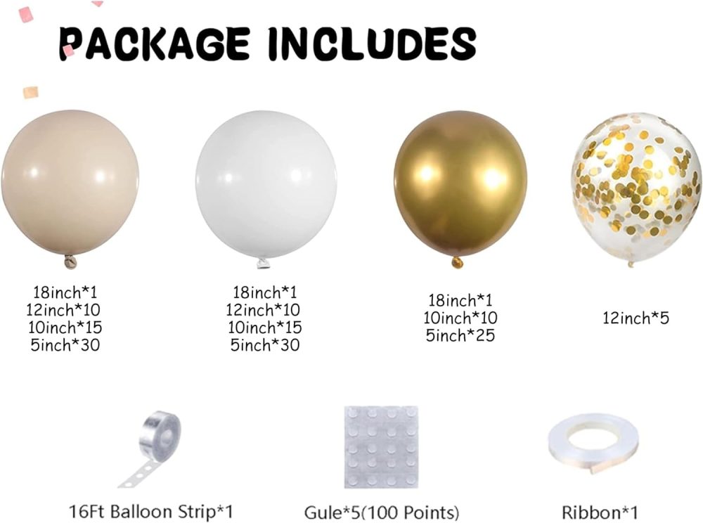 161pcs White and Gold Balloons Arch Kit, White Sand Gold Balloon Garland with Nude Sand White Balloons Gold Confetti Balloon for Birthday Party Decoration Anniversary Party Backdrop Decoration - Image 2