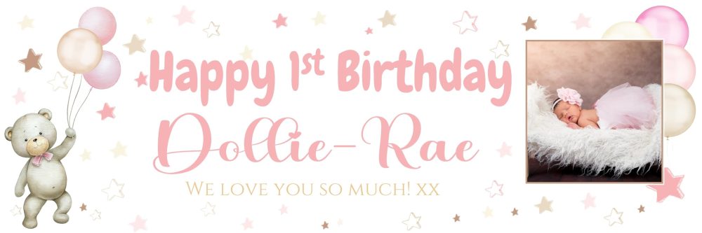 Large Personalised Banner Any Occasion Name with Photo for Men Women Boys Girls (6ftx2ft with PHOTO, Teddy Bear Pink) - Image 5