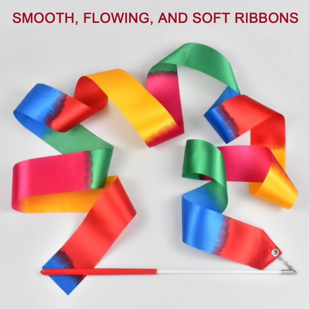 iFunLong 12PCS Rainbow Party Favors Dance Ribbons for Kids Circus Carnival Rhythmic Gymnastics Birthday Party Decoration Supplies, Ribbon Baton Twirling Sticks Silks Streamers Wands - Image 5
