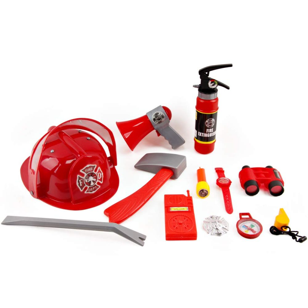 deAO Washable Kids Fireman Costume Role Play Toys with 13 Fire Fighter Toy Accessories, Storage Backpack and Water Shooting Extinguisher - Fancy Dress for Kids & Toddlers Halloween - Image 2