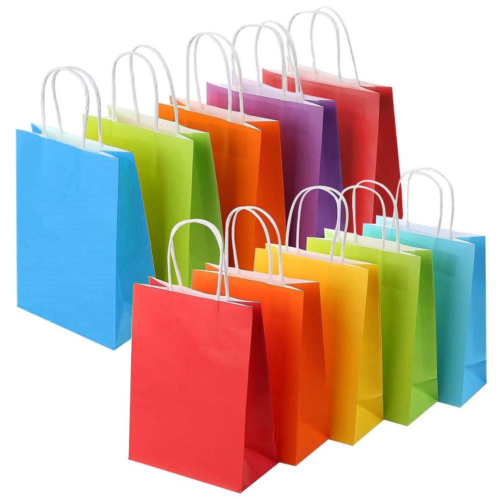 Party Bags, 10 Pcs Paper Gift Bags with Handles,6 Colors Childrens Kraft Paper Party Bags for Kids Party,Birthday,Coloured Paper Bags Supplies -16×8×22 cm (10 PACK Rainbow)