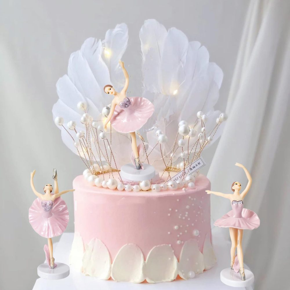 5 Pcs Ballet Girl Birthday Cake Decoration Pearl Crown Cake Topper Feather Wings Girl Cake Topper for Wedding Party Girls Birthday Cake Decoration