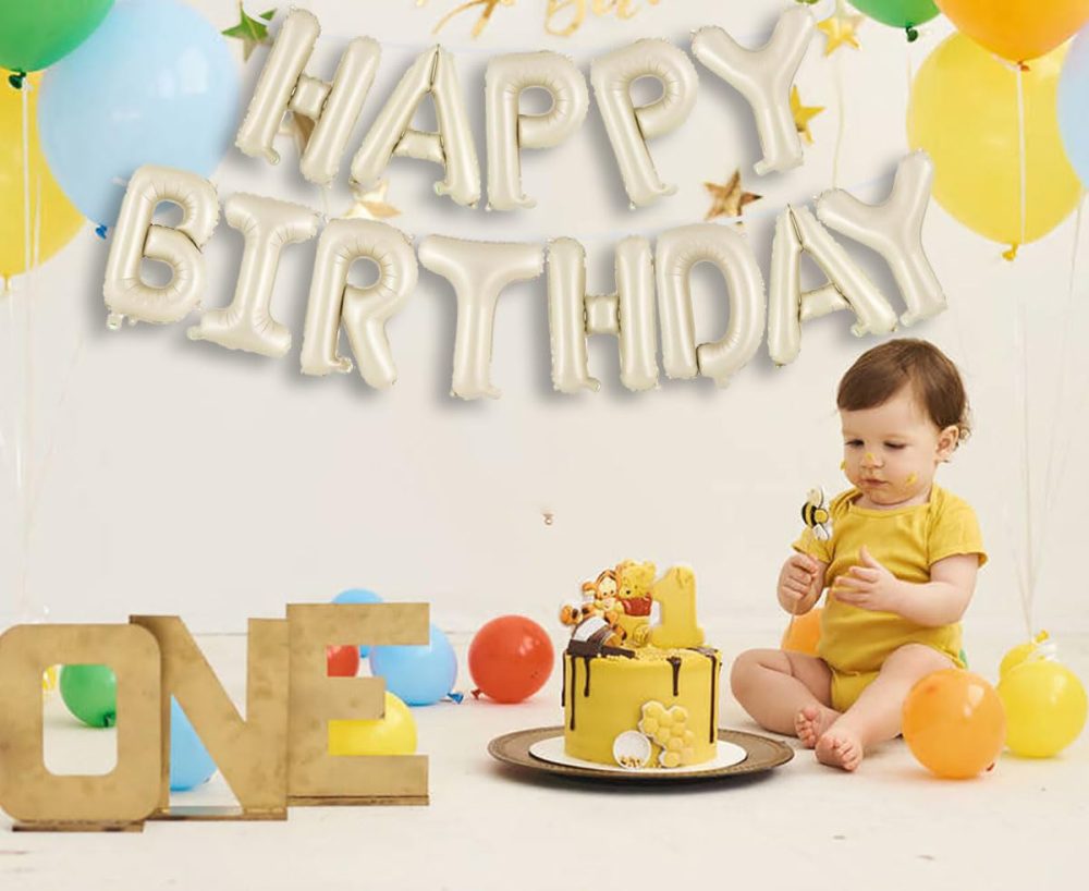 Happy Birthday Balloons Banner Cream,16 Inch Happy Birthday Letter Foil Balloons Bunting,Beige Happy Birthday Balloons for Boys Girls Men Women Birthday Party Supplies Decorations - Image 2