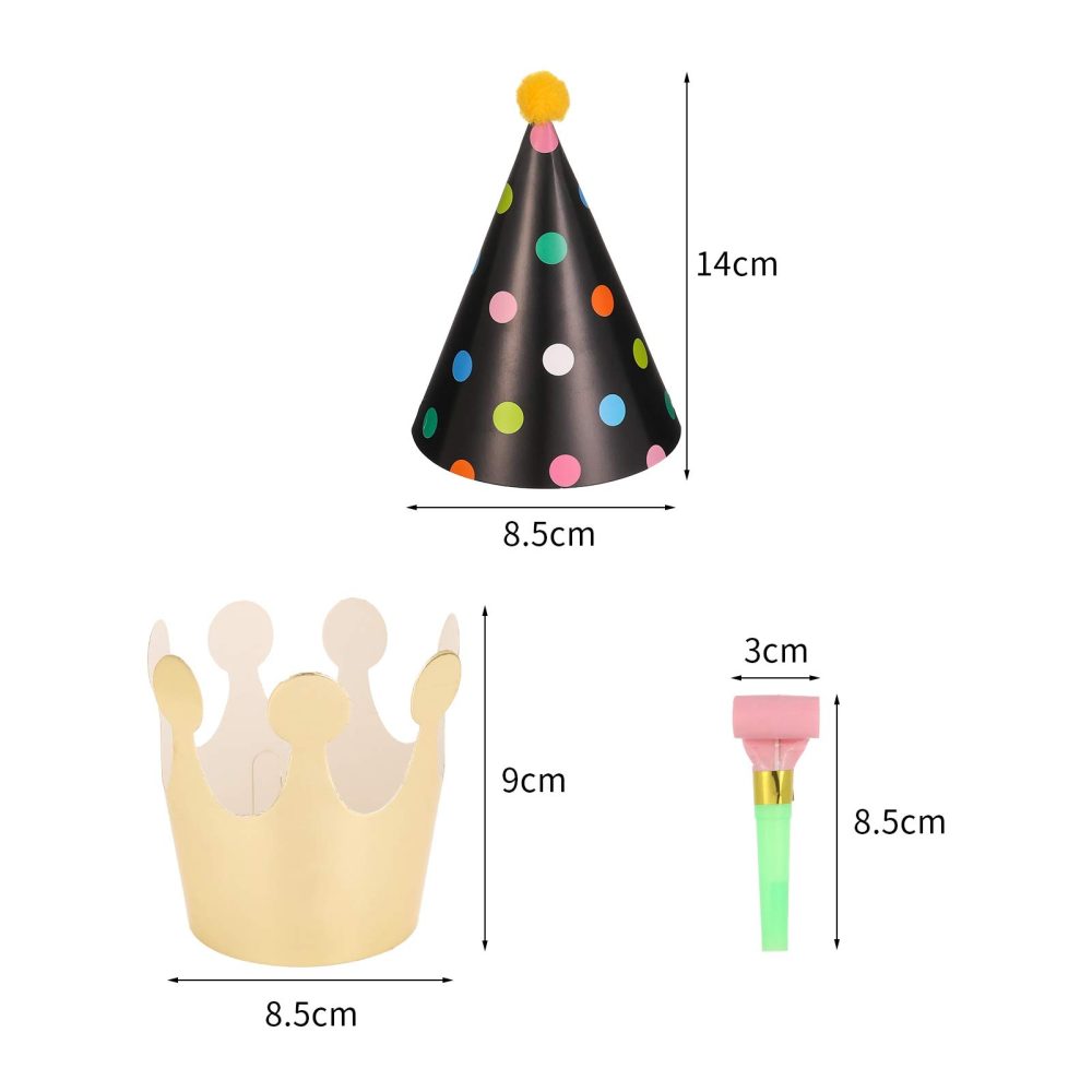 Opopark 11pcs Birthday Party Cone Hats with Pom Poms (9 Hats and 2 Crowns), 15 Pcs Party Blowouts, Mini Paper Party Hat and Blowouts Set for Boys Gilrs Childrens Party Decoration - Image 7