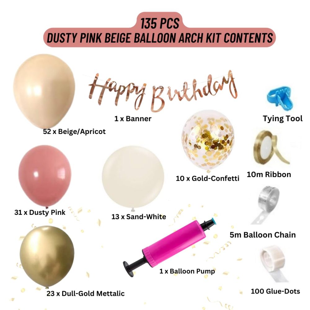 AL-Mustarziq Apricot Pink Rose Gold Balloon Arch Kit with Baloon Pump- 135pc Dusty Pink Balloons Garland with Retro Pink, Cream and Gold Balloons, Arch Tape, Glue Dots For Hen Party Decoration - Image 8