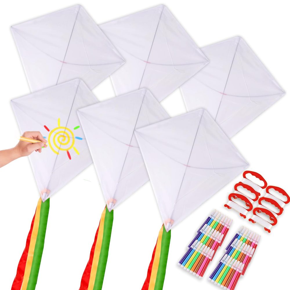 6 Pack DIY Kites Arts Activity Kits, Design Your Own Kite with Different Painting Tools for Kids Adults Birthday| Graduation| Camping| Beach Parties, Best Arts Crafts Toys