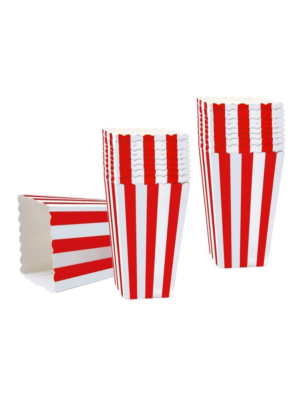 50PCS Popcorn Favor Boxes, Striped Paper Popcorn Boxes Cardboard Candy Container for Birthday Theater Themed Parties Movie Nights Carnivals, Red And White 3.3 X 5.6 Inches