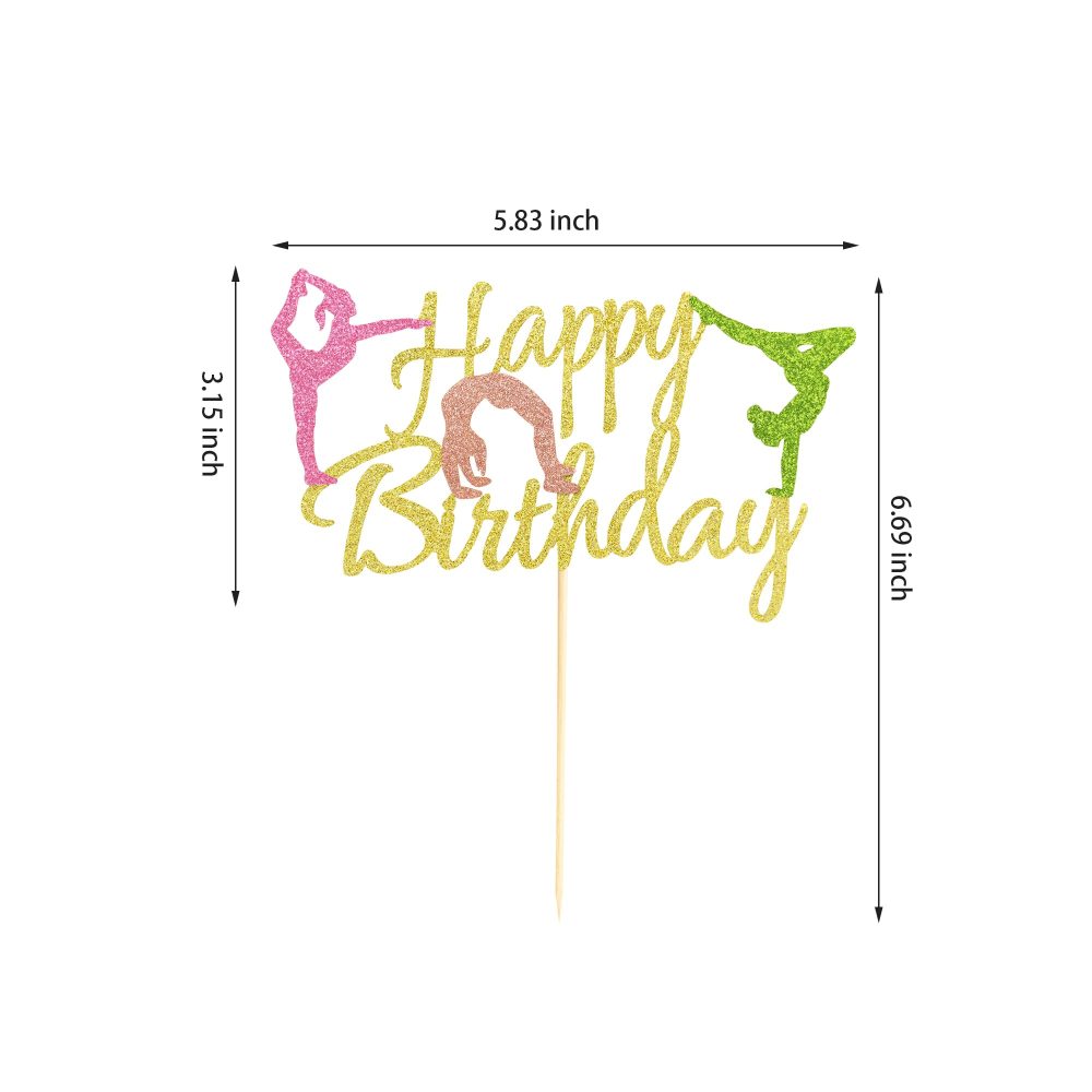 Arthsdite Gymnastics Cake Topper Gymnast Cake Pick for Gymnastics Theme Baby Girl Happy Birthday Party Decorations - Gold Glitter - Image 6