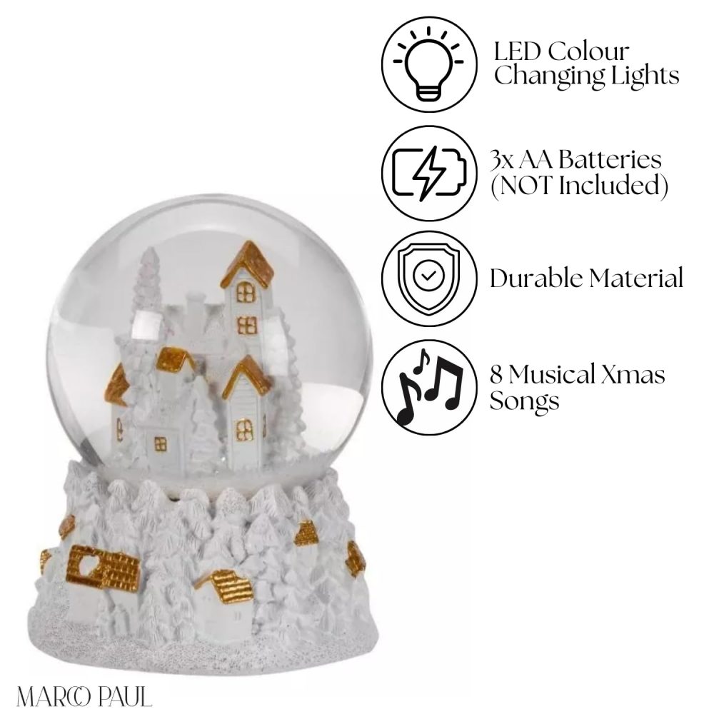 Marco Paul Winter Wonderland Christmas Snow Globe - Large Snowglobes Light Up Colour Changing LED Christmas Ornaments for the home, Novelty Snow globes for adults - Image 4