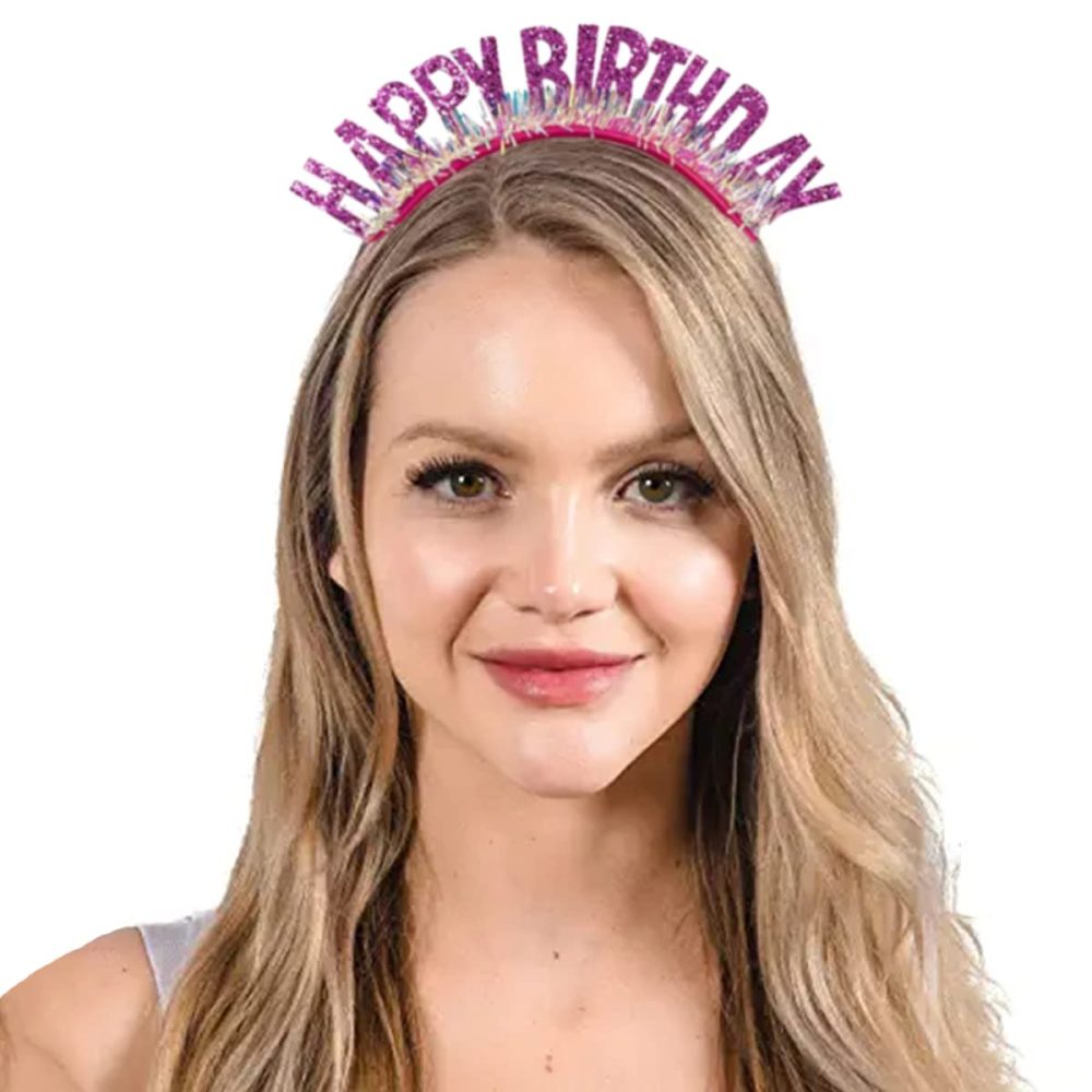 CHANGZHONG Birthday Headband Birthday Tiara Happy Bday Tiara Crown Party Hats Birthday Party Decorations Supplies Pink - Image 3