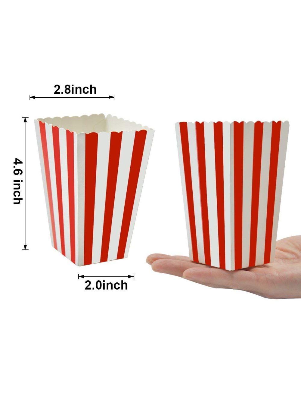 50PCS Popcorn Favor Boxes, Striped Paper Popcorn Boxes Cardboard Candy Container for Birthday Theater Themed Parties Movie Nights Carnivals, Red And White 3.3 X 5.6 Inches - Image 5