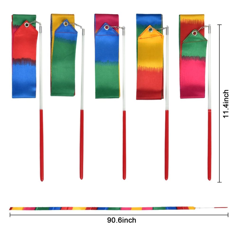 iFunLong 12PCS Rainbow Party Favors Dance Ribbons for Kids Circus Carnival Rhythmic Gymnastics Birthday Party Decoration Supplies, Ribbon Baton Twirling Sticks Silks Streamers Wands - Image 6