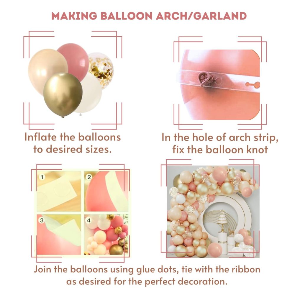 AL-Mustarziq Apricot Pink Rose Gold Balloon Arch Kit with Baloon Pump- 135pc Dusty Pink Balloons Garland with Retro Pink, Cream and Gold Balloons, Arch Tape, Glue Dots For Hen Party Decoration - Image 7