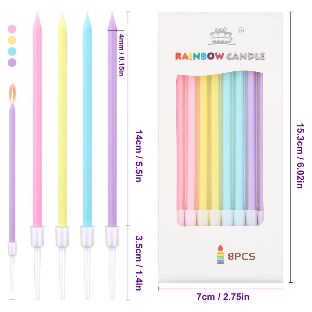 DONQL Birthday Cake Candles, 16Pcs Tall Pastel Cake Candles, Long Birthday Candles, Thin Cupcake Candles with Holders for Birthday Cake Baby Shower Cake Wedding Party Decoration - Image 7