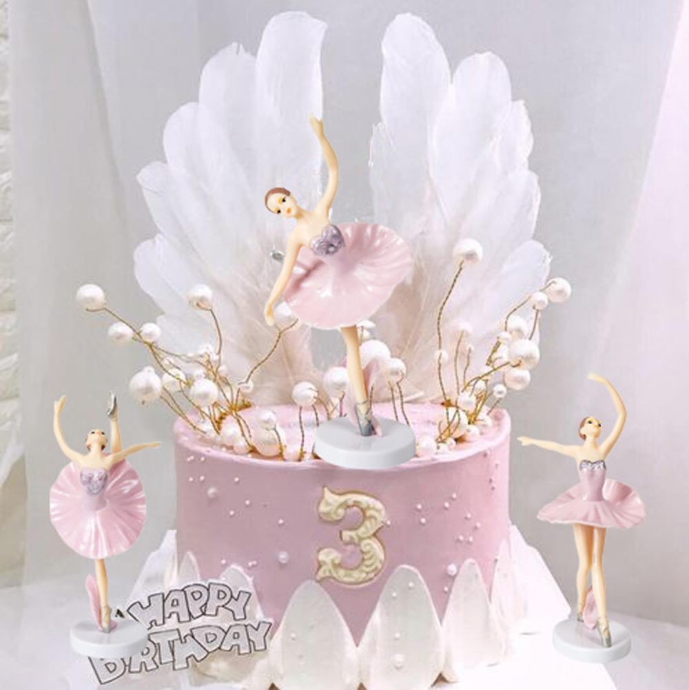 5 Pcs Ballet Girl Birthday Cake Decoration Pearl Crown Cake Topper Feather Wings Girl Cake Topper for Wedding Party Girls Birthday Cake Decoration - Image 4