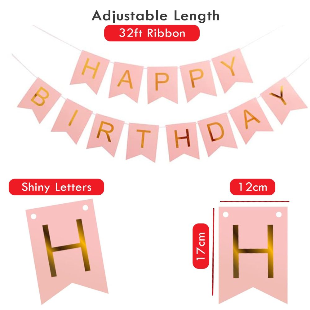 Buygain Happy Birthday Banner and Bunting, Rose Gold Birthday Decoration 12inch Happy Birthday Balloons, Ribbons and Birthday Banners, Wall Hooks, A Perfect Happy Birthday Decorations. - Image 6