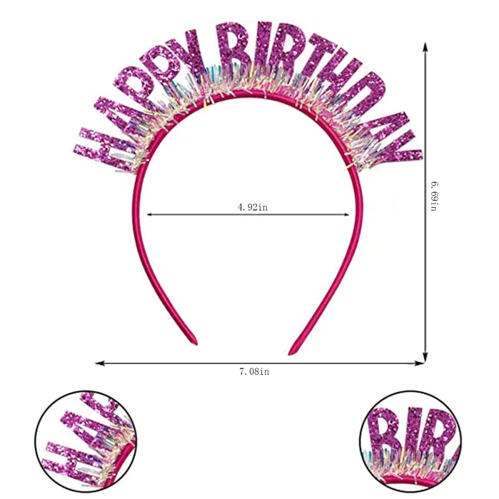 CHANGZHONG Birthday Headband Birthday Tiara Happy Bday Tiara Crown Party Hats Birthday Party Decorations Supplies Pink - Image 5
