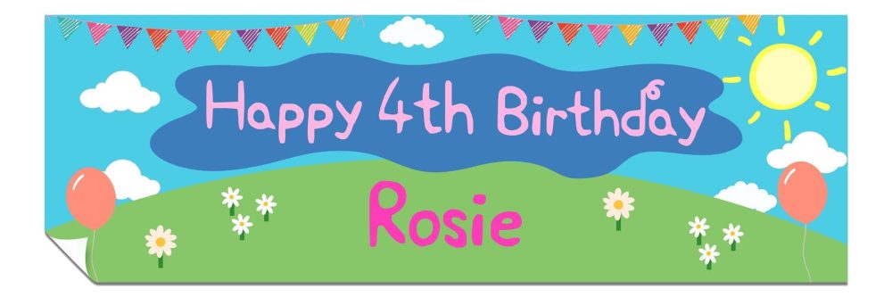 Personalised Birthday Banners for Girls & Boys - Happy Birthday Decorations for Kids’ Party - Birthday Girl Boy Banner - Happy Birthday Banner Pig Tv Show 1 x 3ft Small Banner