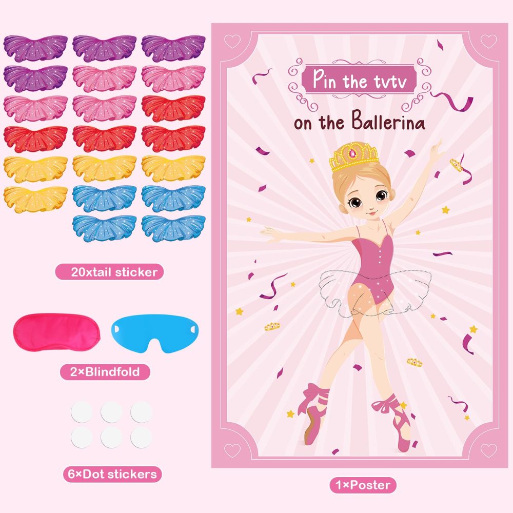 Hooqict Ballerina Birthday Party Decorations Pin The Tutu on The Ballerina Party Supplies Favors Girls Pin Games Tutu Party Decorations, Large Ballerina Party Games Poster with 20 Tutu Stickers - Image 7