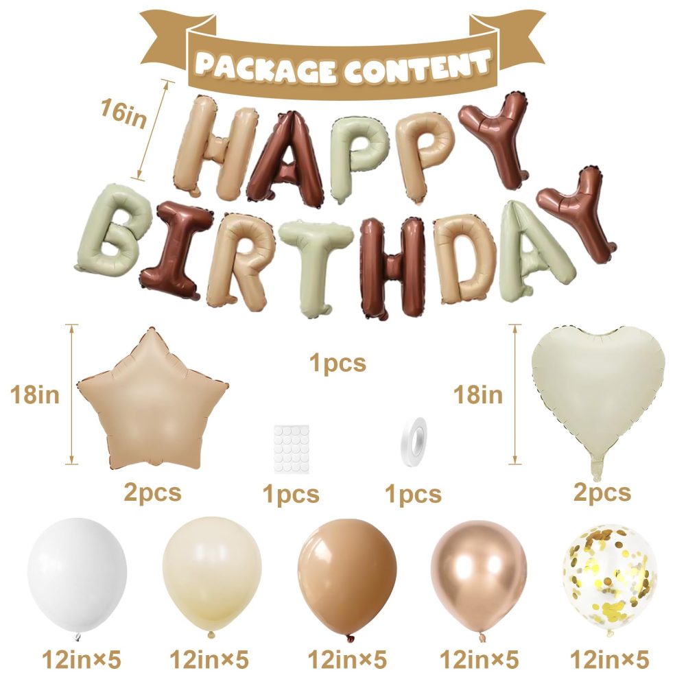 White Sand Gold Brown Birthday Decorations for Men Women Kids,White Sand Brown Gold Nude Balloons Boho Happy Birthday Balloons Banner Confetti Balloons for Birthday Baby Shower Party Decorations - Image 6