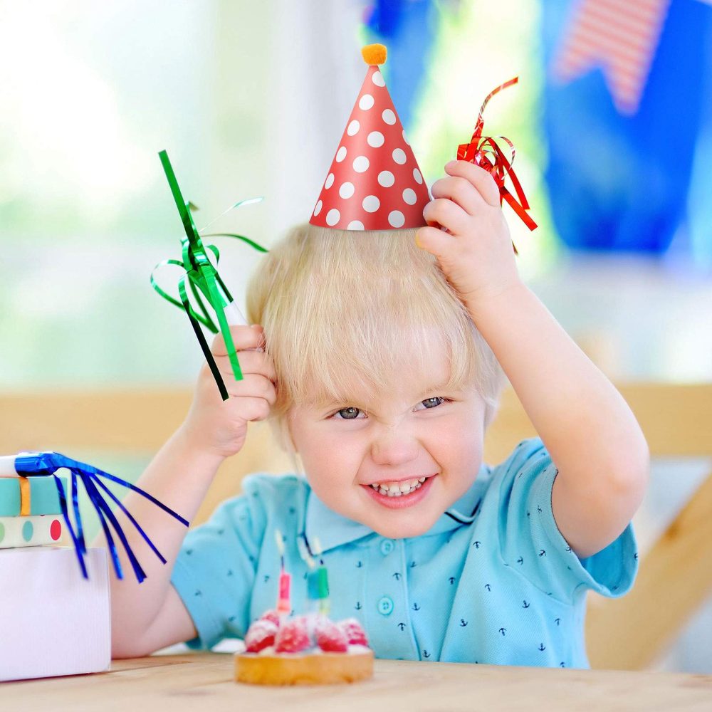 FRIUSATE 38 Pack Party Hats Set, 11PCS Birthday Party Cone Hats Lovely Crown with Pom Poms, 15PCS Colorful Party Blowouts, 12PCS Tassel Blowouts, Birthday Party Hat Decorations for Kids Adults - Image 3