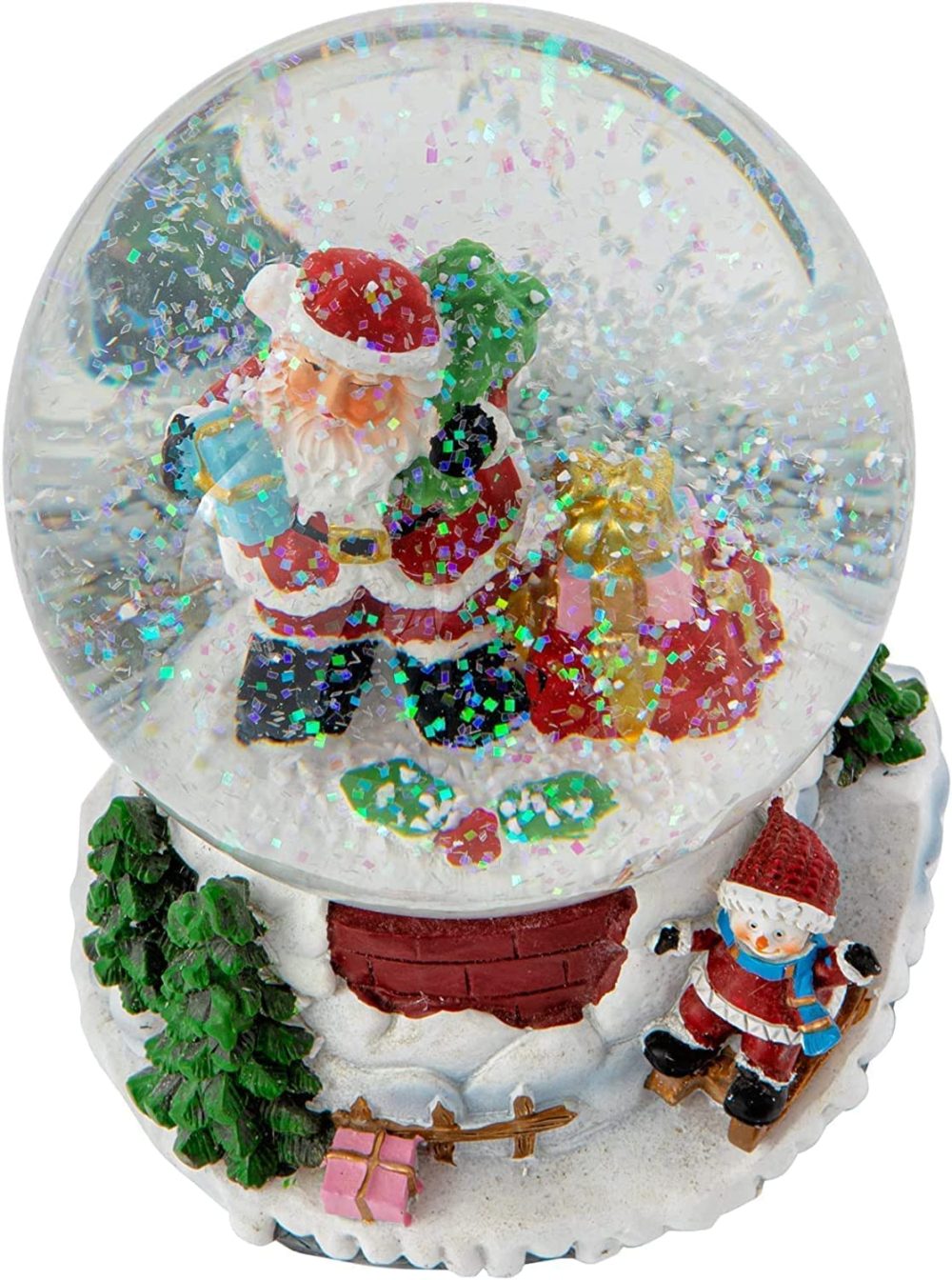 Celebright Christmas Musical Snow Globe - Plays 8 Songs Including Jingle Bells & Lights Up with Changing LED Colours - Large 14cm (Santa & Child Sledging) - Image 4