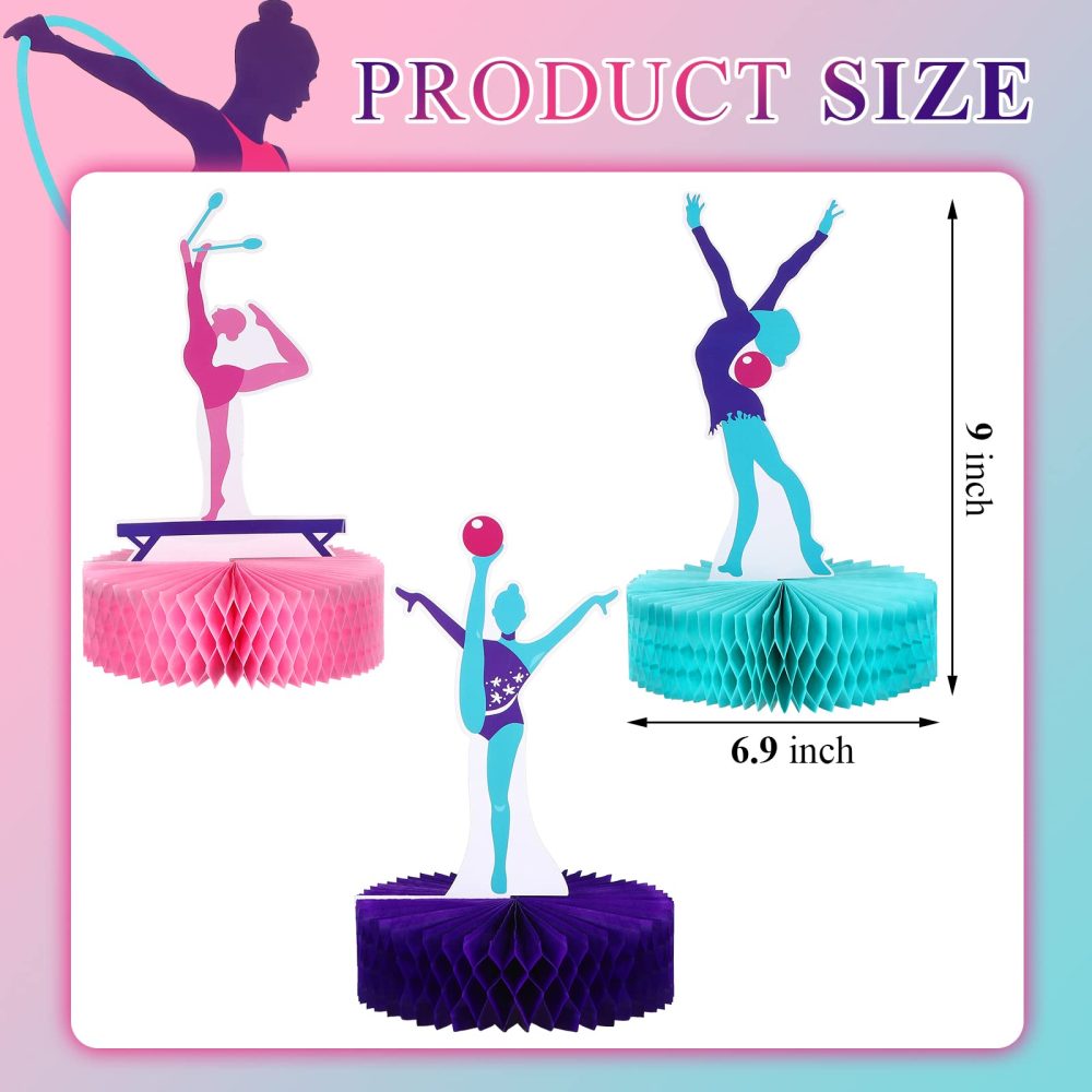 9 Pcs Gymnastics Party Decoration Girl Birthday Gymnastics Party Centerpiece Honeycomb Gymnastics Party Supplies Table Topper for Gender Reveal Baby Shower - Image 7