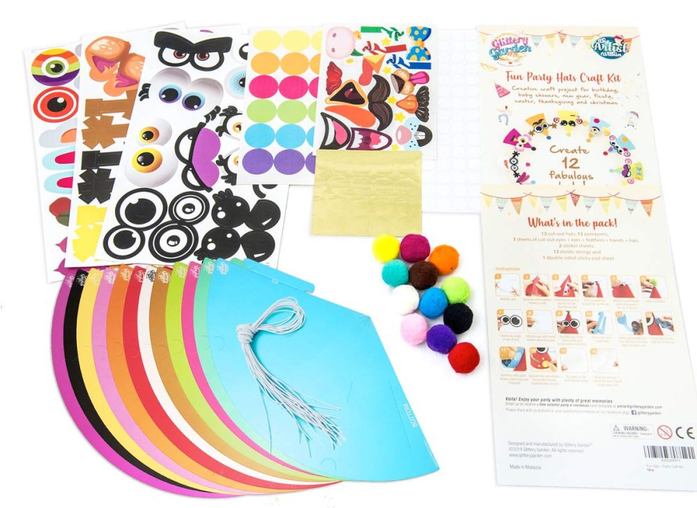 Glittery Garden Party Hats Birthday Activity Kit with Stickers, Fun Arts & Crafts for Kids. Animal & Monster Theme Party Favor, Game Supplies - Image 4
