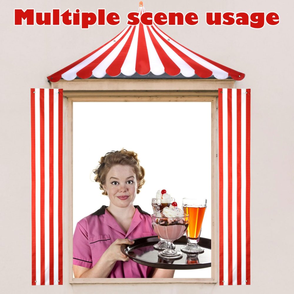 Circus Tent Decorations, Carnival Party Decoration Red & White Striped Circus Tent Banner Backdrop with 10 Hooks Circus Awning Decor for Theme Parties Halloween - Image 4
