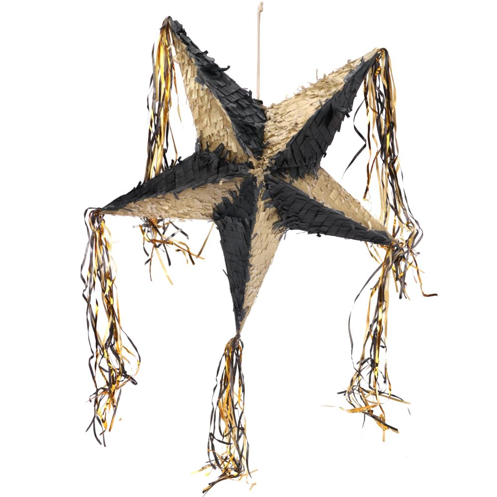 Auihiay Black Gold Star Piñata, Foldable Pinata for Boys and Girls, Fashion Star Pinatas for New Year, Birthday Party, Anniversary, Mexican Taco Party