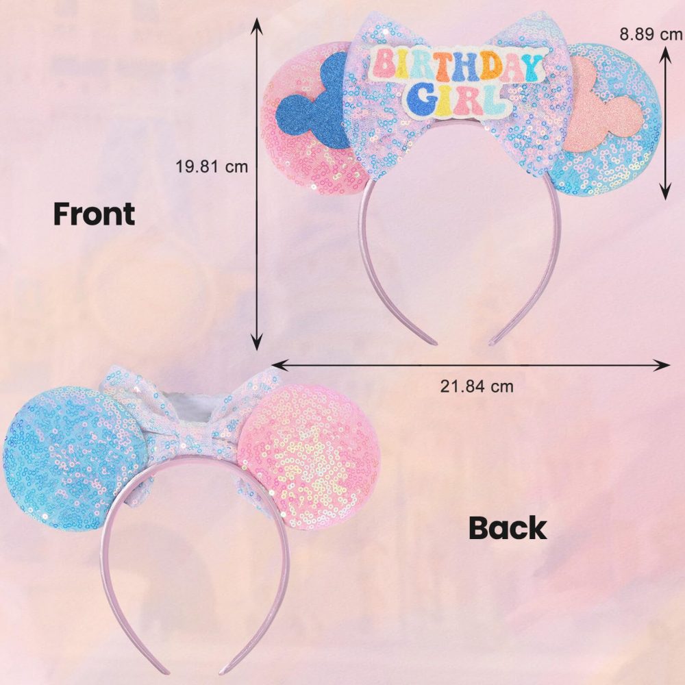 UNKJIN Mouse Ears Headband, Birthday Ears Headband, Sequin Bow Headband for Princess Birthday Party Decoration (Birthday) - Image 5