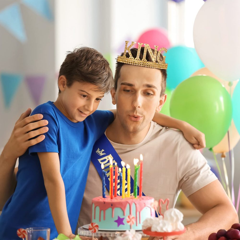 Popuppe 2 Pcs Birthday King Crown Birthday Boy Sash Adjustable Birthday King Crown Happy Birthday King Happy Birthday Party Supplies for Boys and Teens - Image 3
