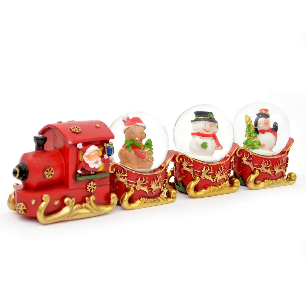 Christmas Snowglobe Set of 3pcs Sleigh Train Carriages & Engine Hand Painted Snowman Santa Teddy Penguine Table Mantel Decoration Xmas Gifts - Image 4