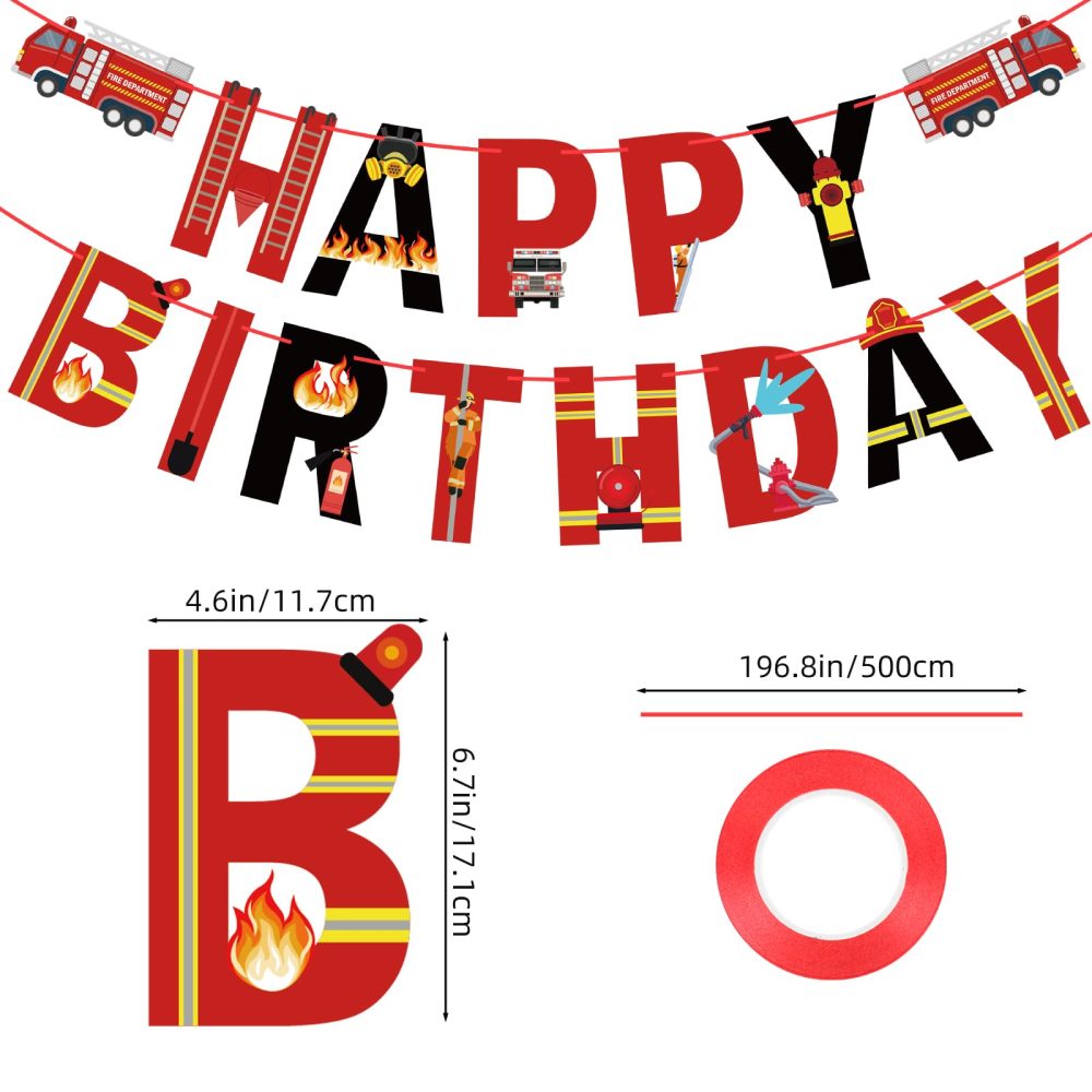 Fire Truck Happy Birthday Banner Sign, Fire Engine Rescue Birthday Bunting Banner Flag Garland for Kids Boys Fire Truck Birthday Party Carnival Party Decorations Supplies - Image 9