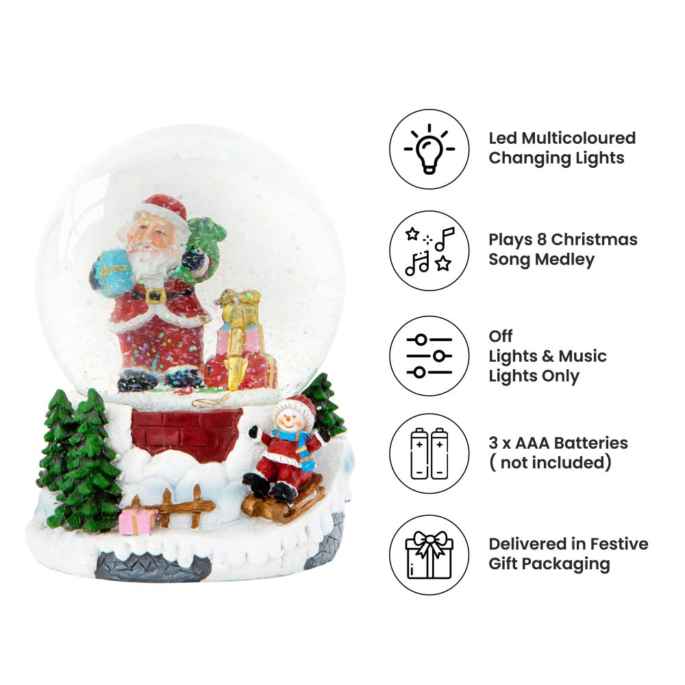 Celebright Christmas Musical Snow Globe - Plays 8 Songs Including Jingle Bells & Lights Up with Changing LED Colours - Large 14cm (Santa & Child Sledging) - Image 7