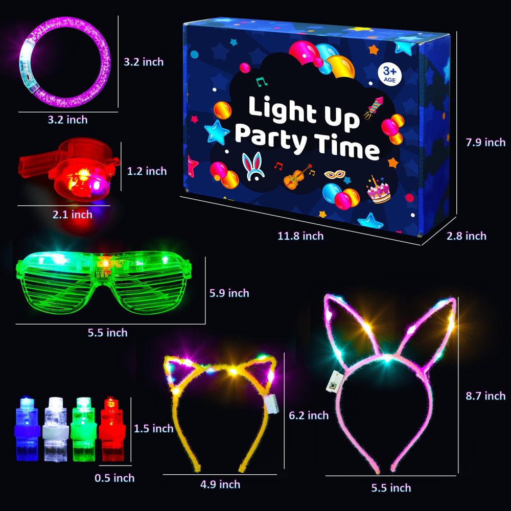 Light Up Toys Party Bag Fillers for Kids - Glow Party Supplies 65 Pack Led Birthday Party Favors for Kids Boys Girls, 5 Light Up Glasses 10 Bracelets 5 Flashing Headbands 5 Necklaces 40 Finger Lights - Image 2